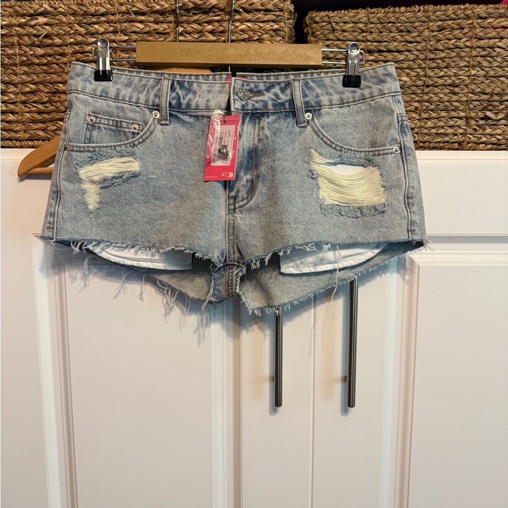 Edikted Faded Blue Ripped Jean Shorts
